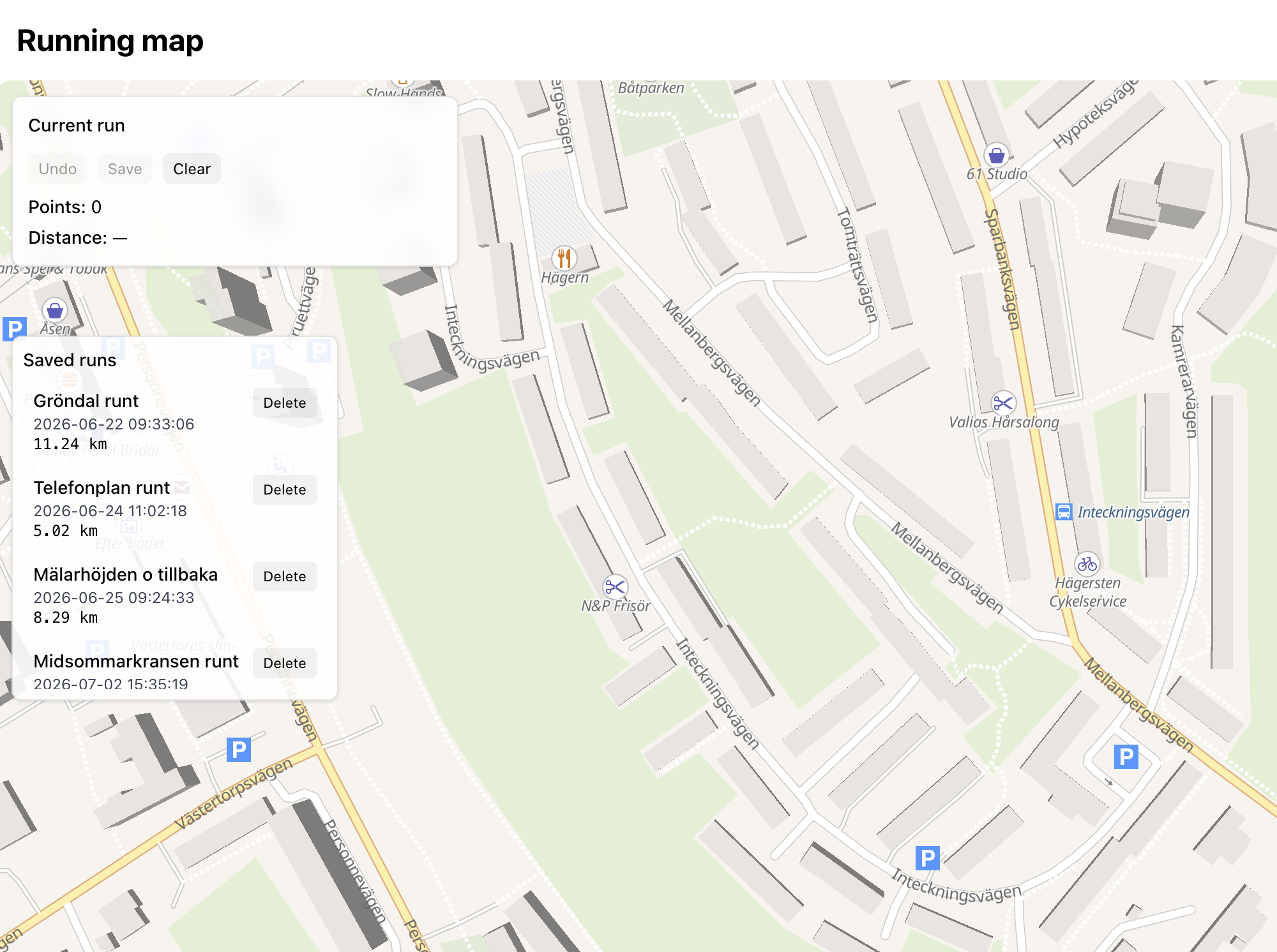 Screenshot of the app 'Running map'